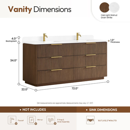 Zanica 72" Double Sink Bath Vanity in Oak Light Walnut