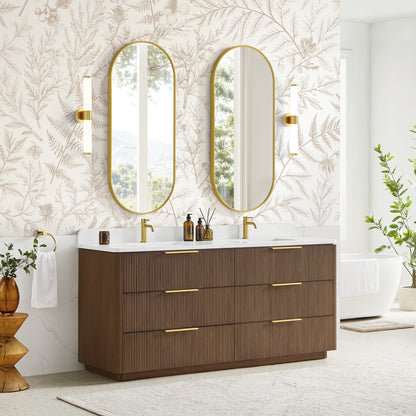 Zanica 72" Double Sink Bath Vanity in Oak Light Walnut