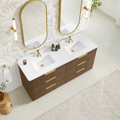 Zanica 72" Double Sink Bath Vanity in Oak Light Walnut