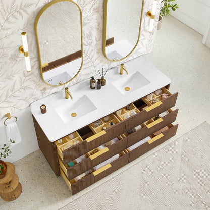 Zanica 72" Double Sink Bath Vanity in Oak Light Walnut