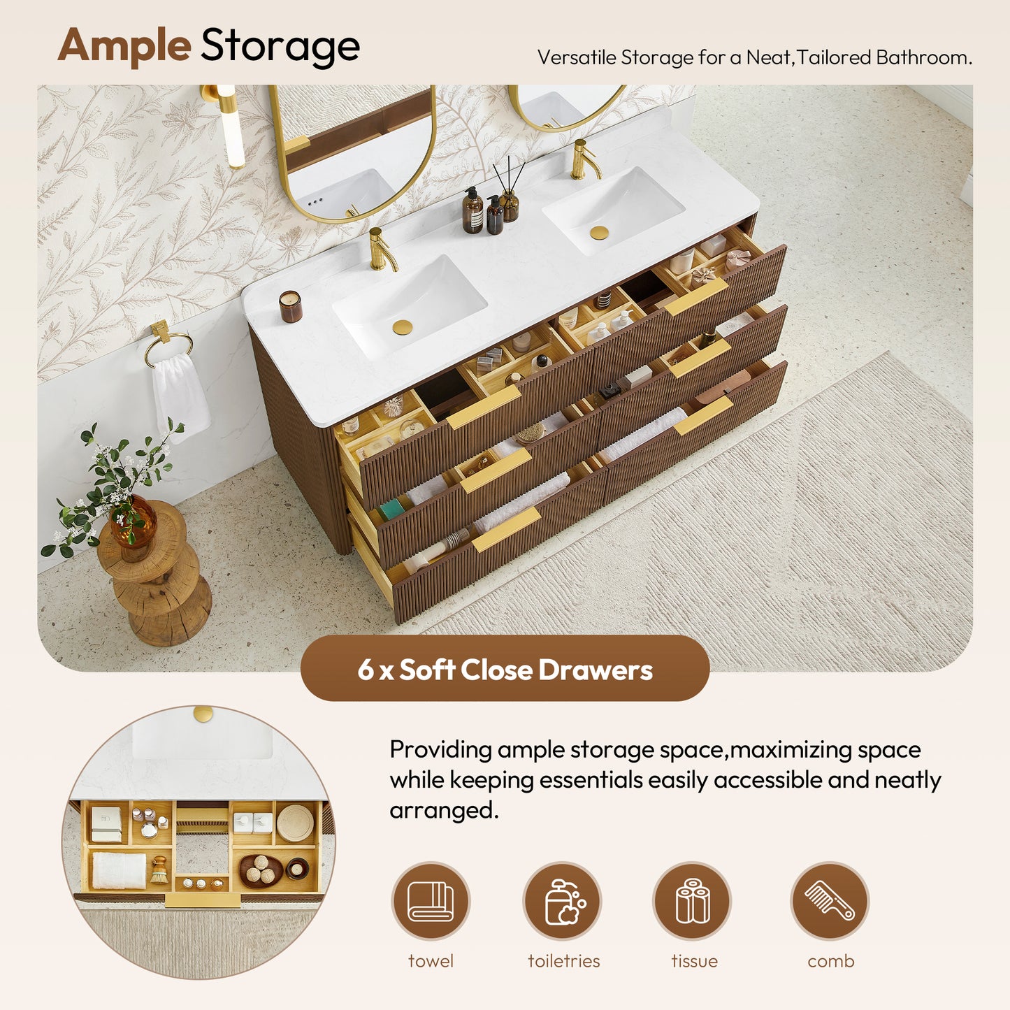 Zanica 72" Double Sink Bath Vanity in Oak Light Walnut