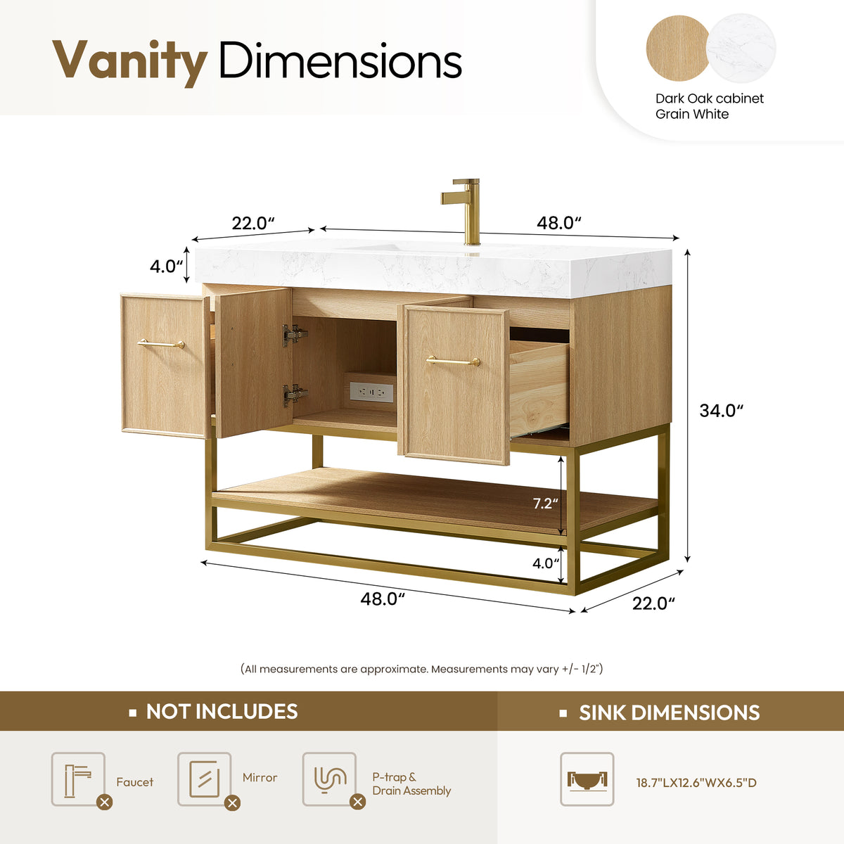 Vittoria 48" Single Bath Vanity in Dark Oak