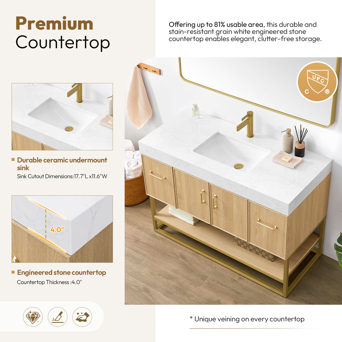 Vittoria 48" Single Bath Vanity in Dark Oak