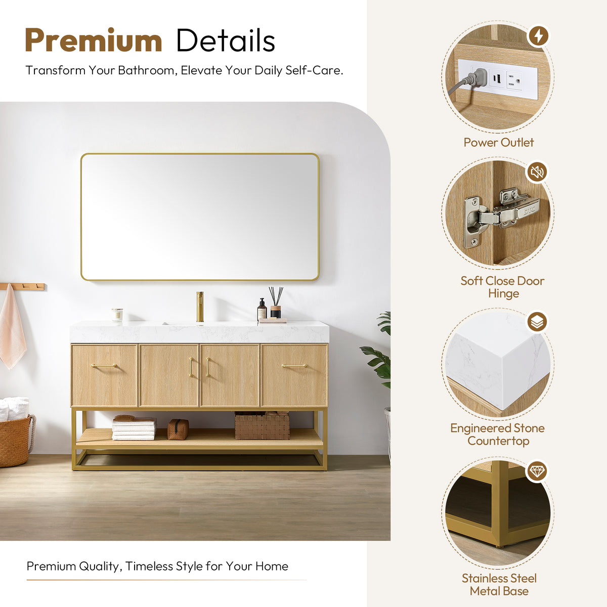 Vittoria 60" Single Bath Vanity in Dark Oak