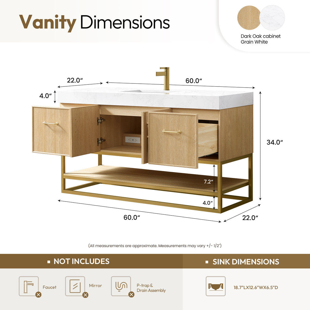 Vittoria 60" Single Bath Vanity in Dark Oak