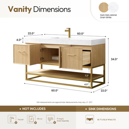 Vittoria 60" Single Bath Vanity in Dark Oak