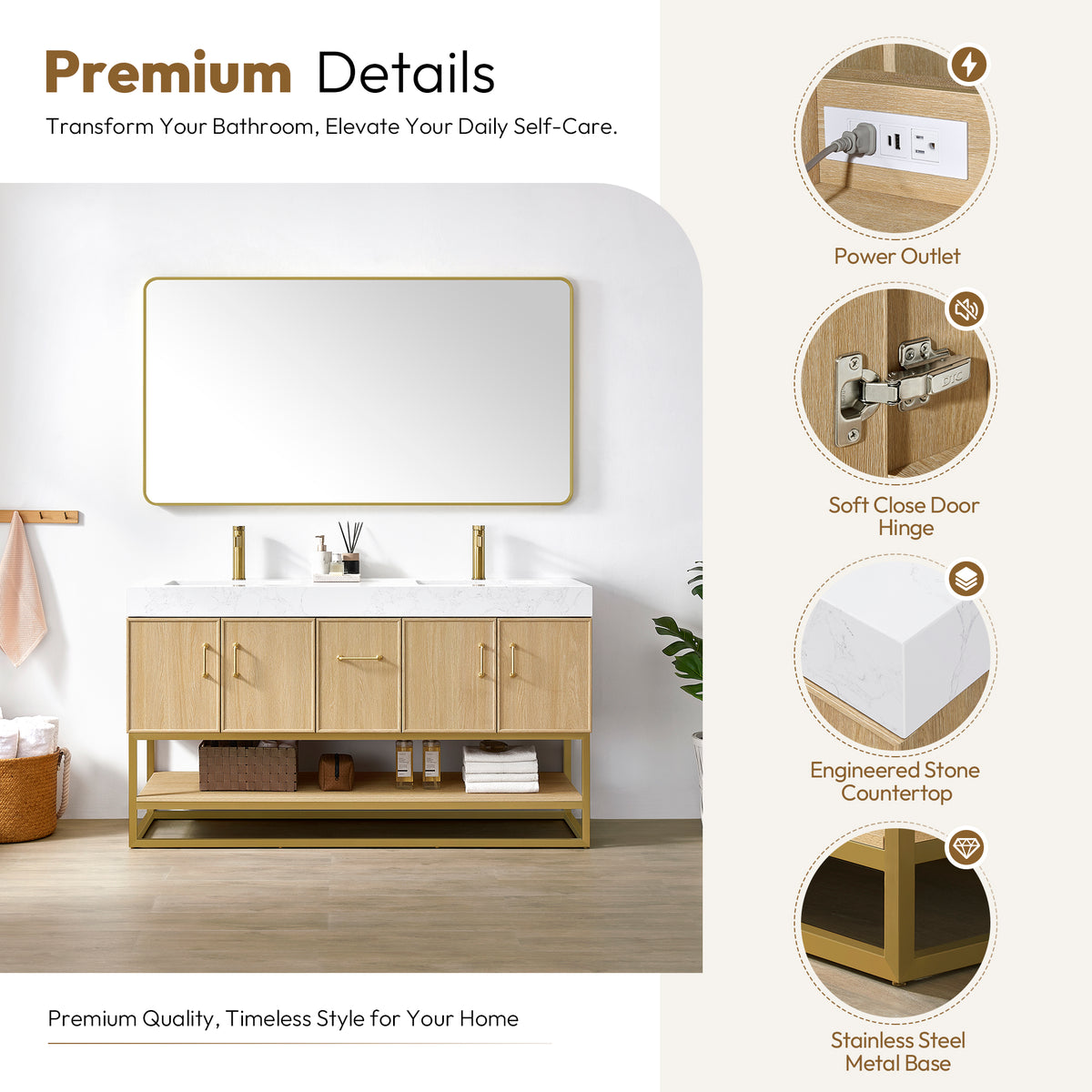 Vittoria 60M" Double Bath Vanity in Dark Oak