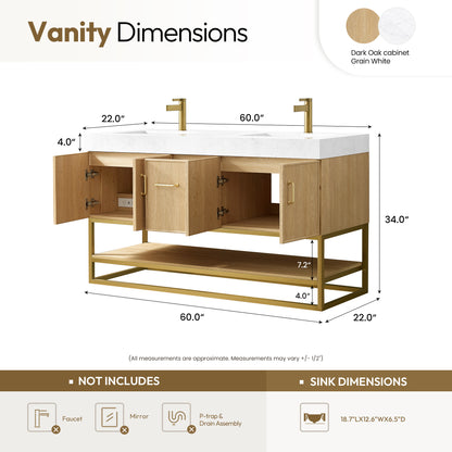 Vittoria 60M" Double Bath Vanity in Dark Oak