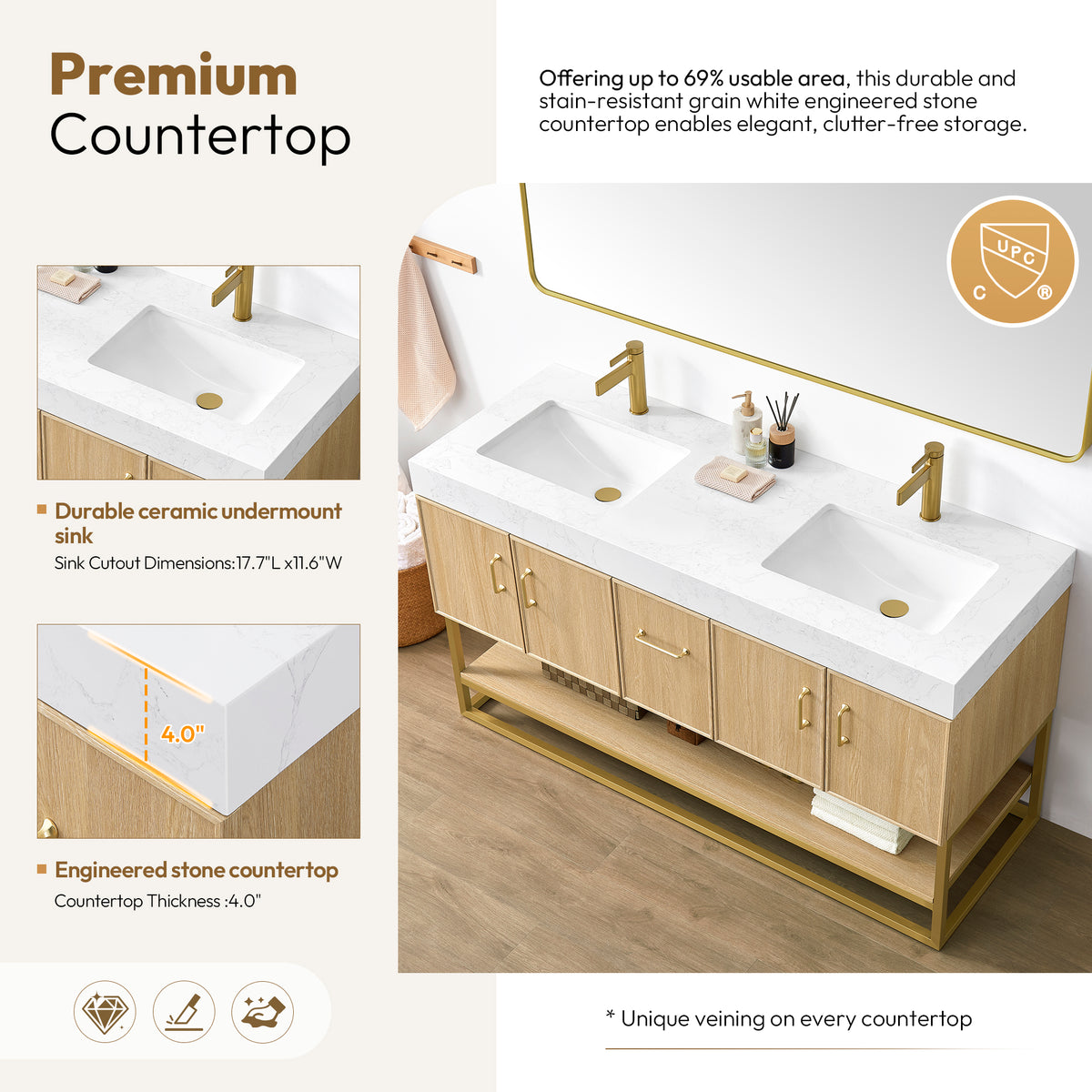 Vittoria 60M" Double Bath Vanity in Dark Oak