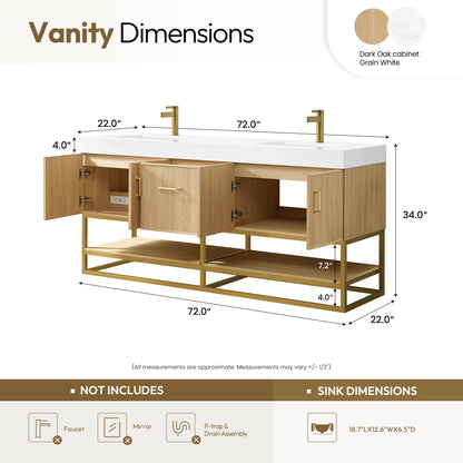 Vittoria 72" Double Bath Vanity in Dark Oak