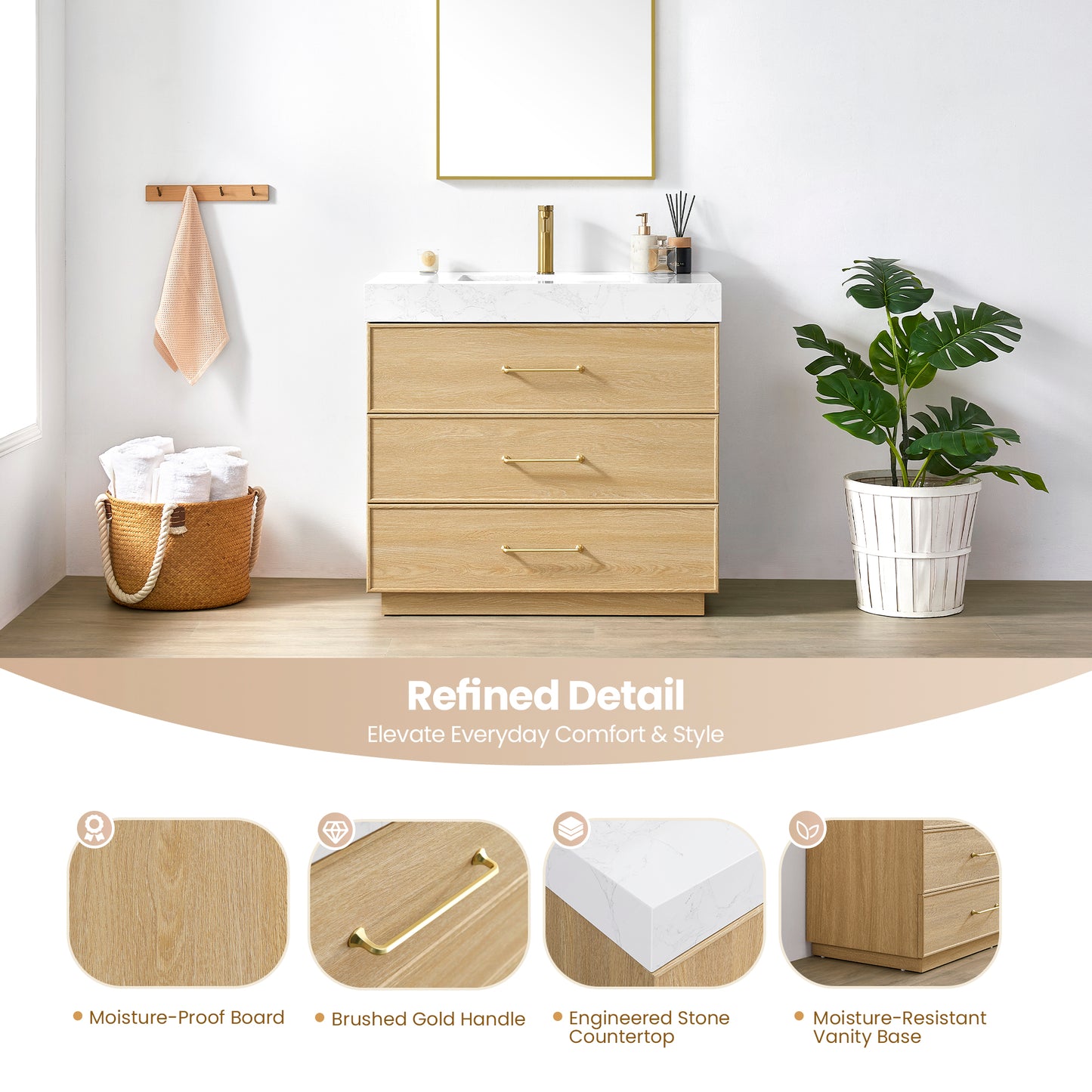 Turin 36" Single Sink Bath Vanity in Dark Oak