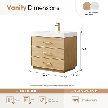 Turin 36" Single Sink Bath Vanity in Dark Oak