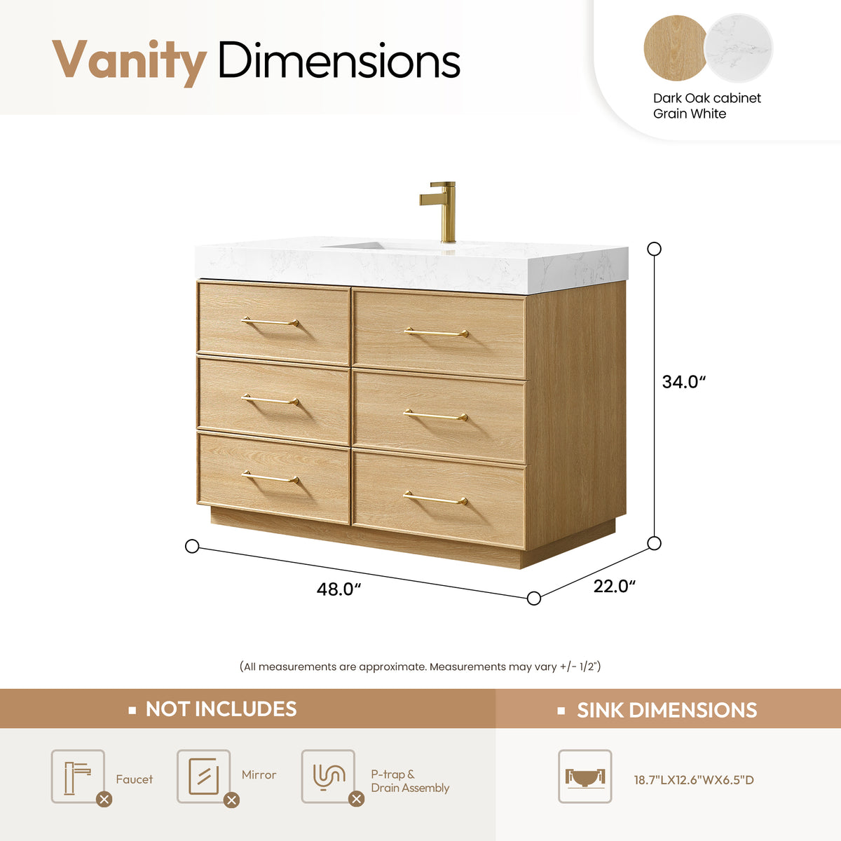 Turin 48" Single Sink Bath Vanity in Dark Oak
