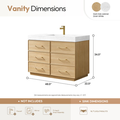 Turin 48" Single Sink Bath Vanity in Dark Oak