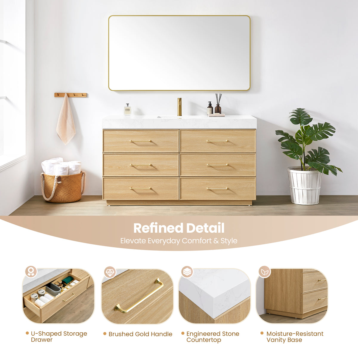 Turin 60" Single Sink Bath Vanity in Dark Oak