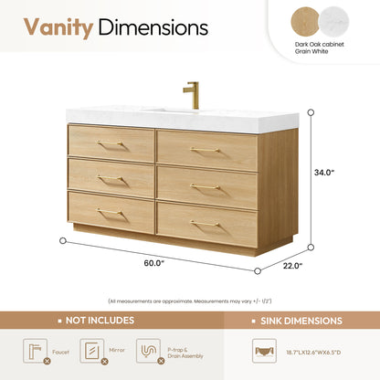 Turin 60" Single Sink Bath Vanity in Dark Oak