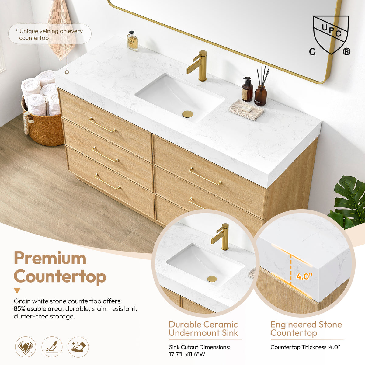 Turin 60" Single Sink Bath Vanity in Dark Oak