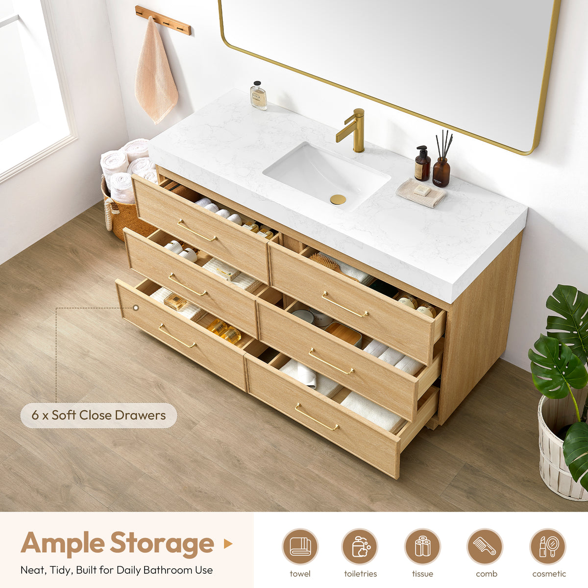 Turin 60" Single Sink Bath Vanity in Dark Oak