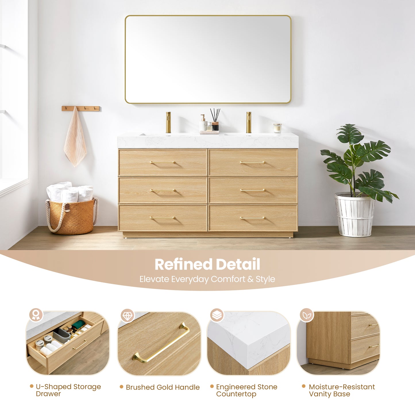 Turin 60M" Double Sink Bath Vanity in Dark Oak