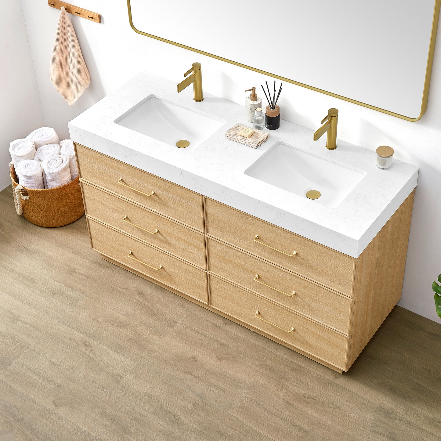 Turin 60M" Double Sink Bath Vanity in Dark Oak