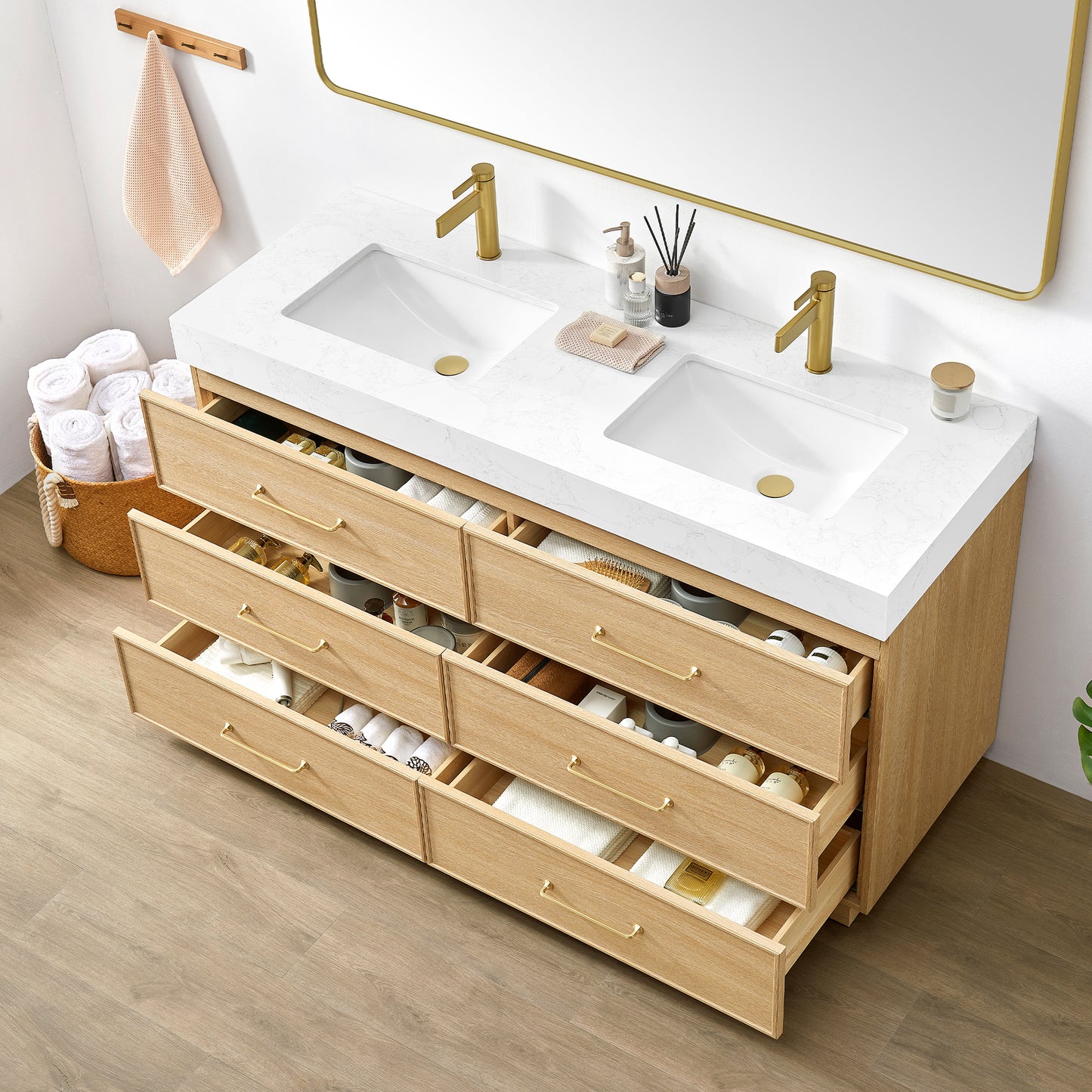 Turin 60M" Double Sink Bath Vanity in Dark Oak