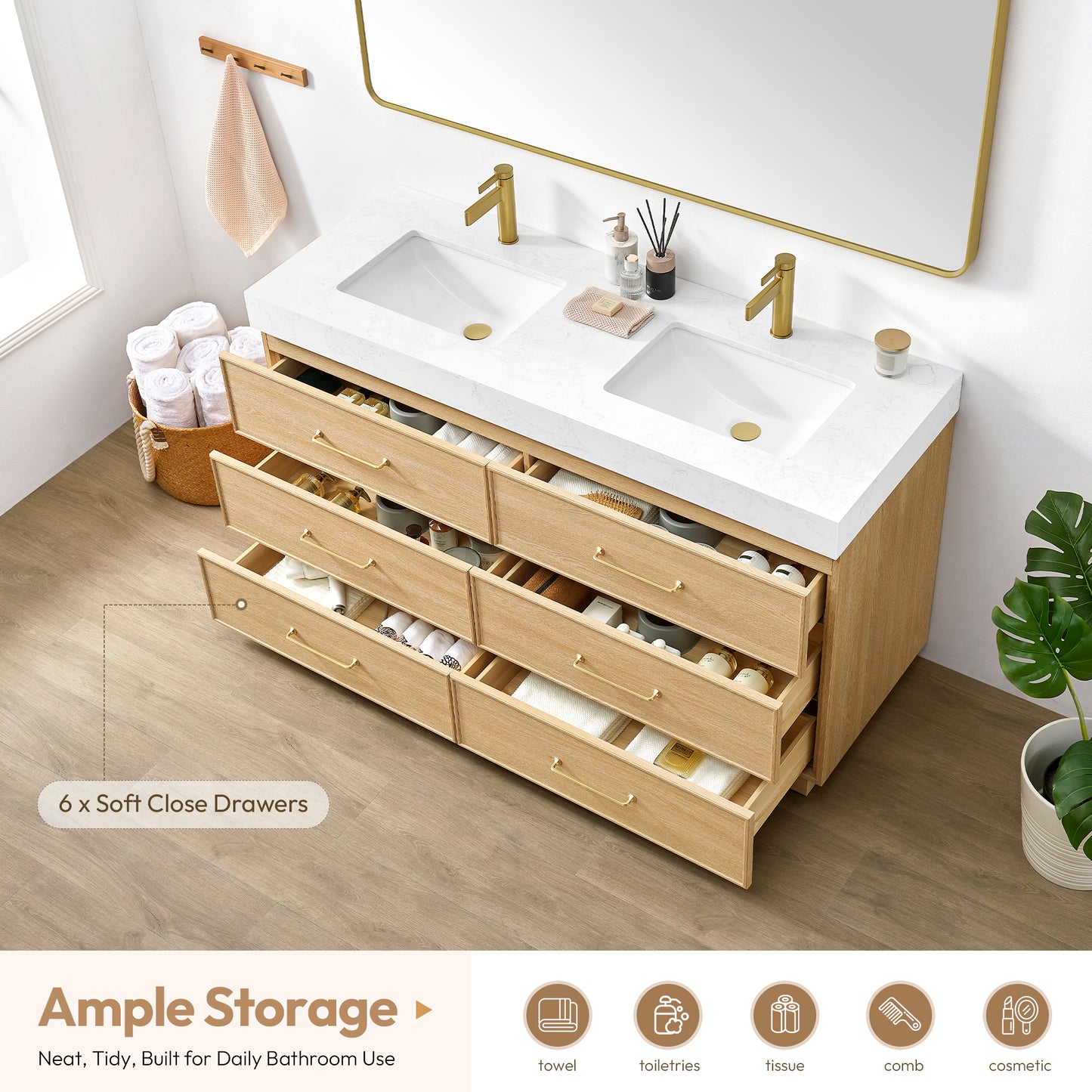 Turin 60M" Double Sink Bath Vanity in Dark Oak