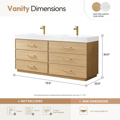 Turin 72" Double Sink Bath Vanity in Dark Oak