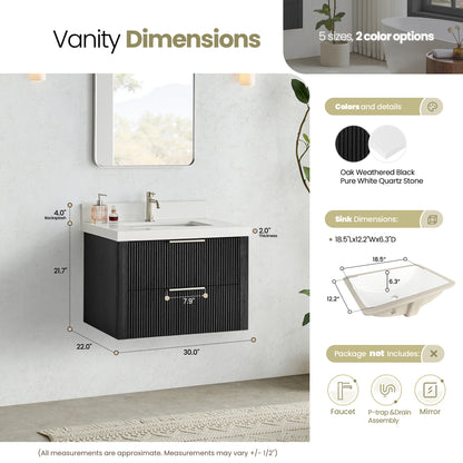 Barcelona 30" Floating Single Bath Vanity in Oak Weathered Black