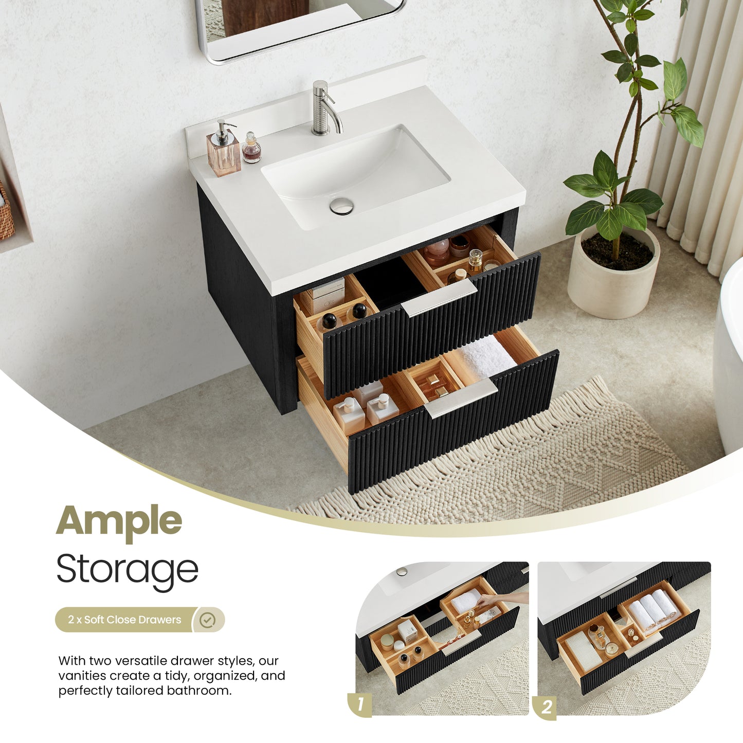 Barcelona 30" Floating Single Bath Vanity in Oak Weathered Black