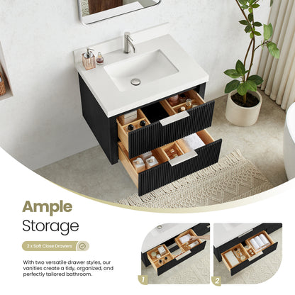 Barcelona 30" Floating Single Bath Vanity in Oak Weathered Black