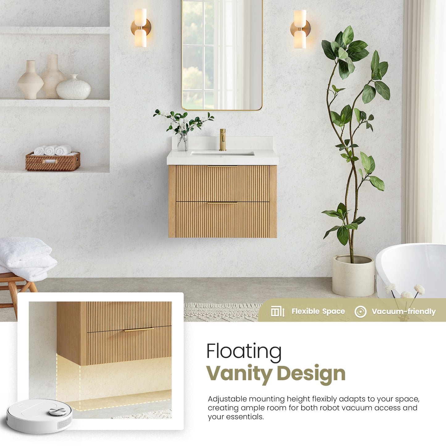 Barcelona 30" Floating Single Bath Vanity in Washed Ash Grey