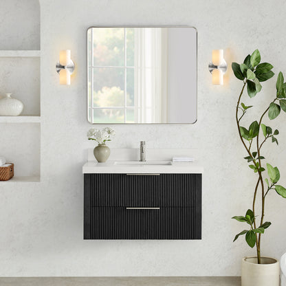 Barcelona 36" Floating Single Bath Vanity in Oak Weathered Black