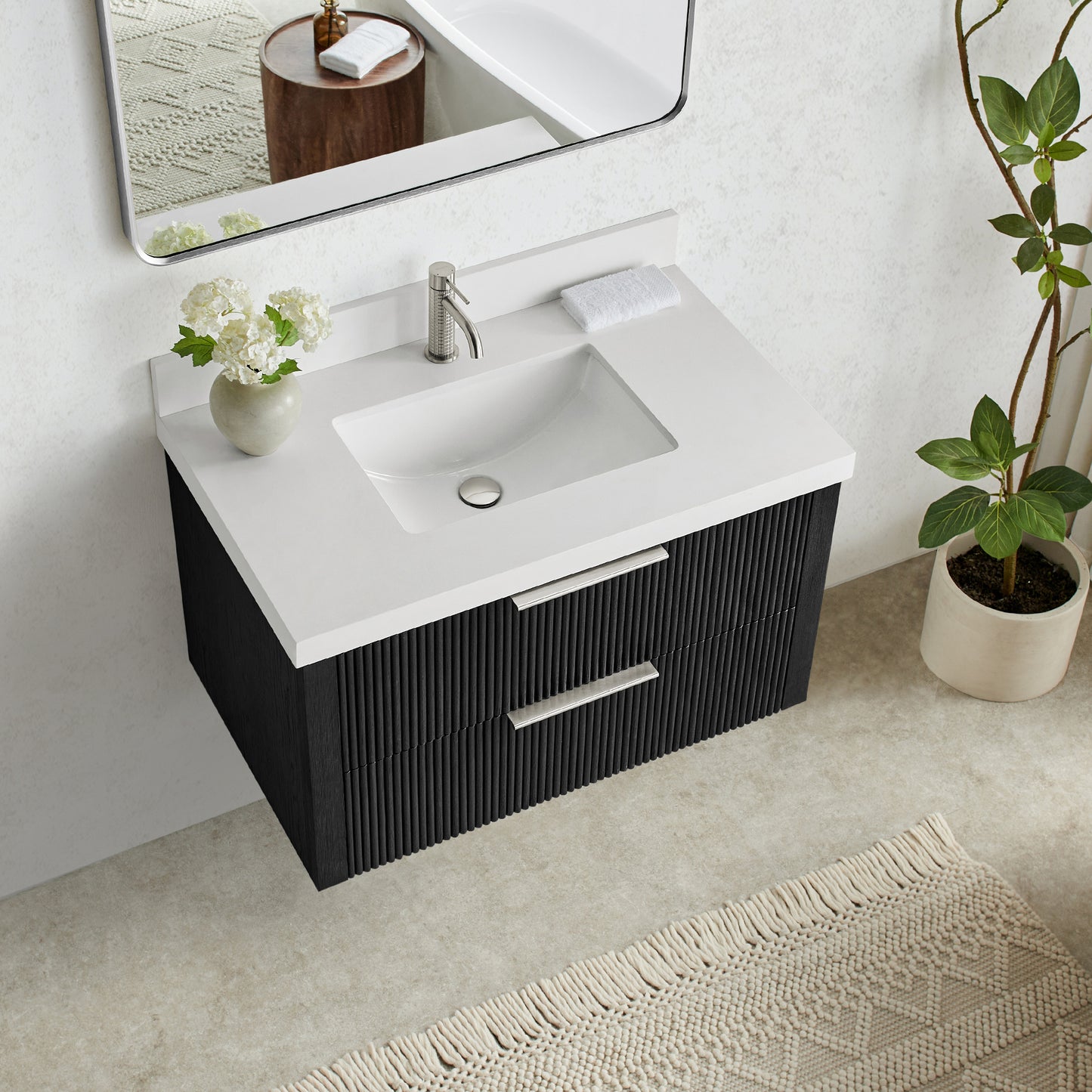Barcelona 36" Floating Single Bath Vanity in Oak Weathered Black