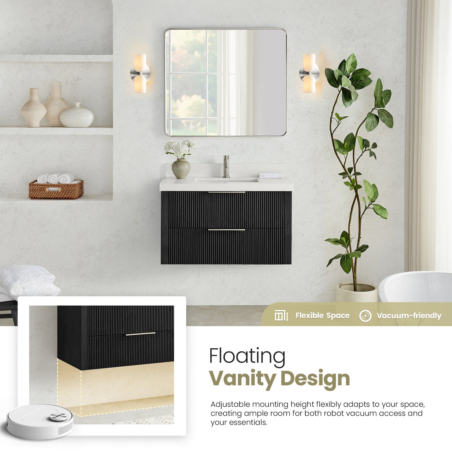 Barcelona 36" Floating Single Bath Vanity in Oak Weathered Black