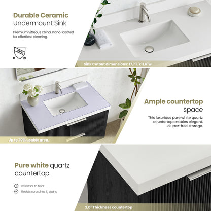 Barcelona 36" Floating Single Bath Vanity in Oak Weathered Black
