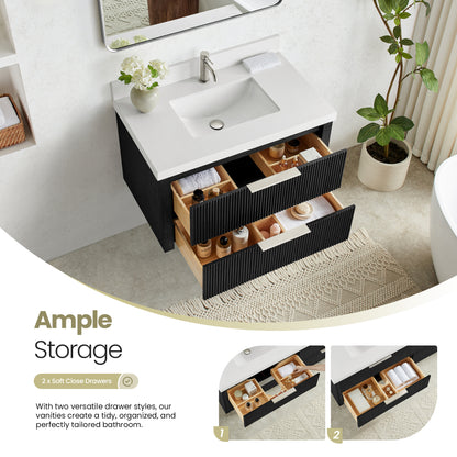 Barcelona 36" Floating Single Bath Vanity in Oak Weathered Black