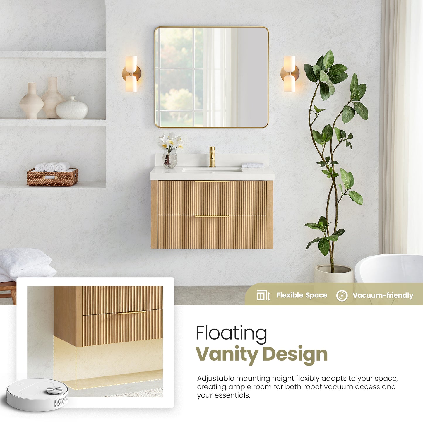 Barcelona 36" Floating Single Bath Vanity in Washed Ash Grey
