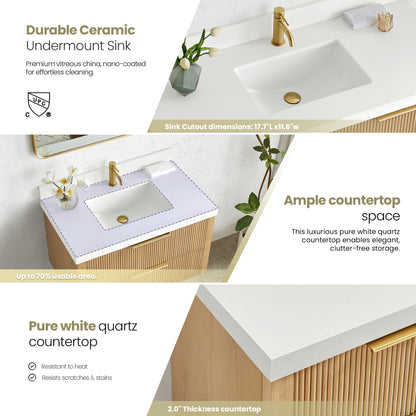 Barcelona 36" Floating Single Bath Vanity in Washed Ash Grey