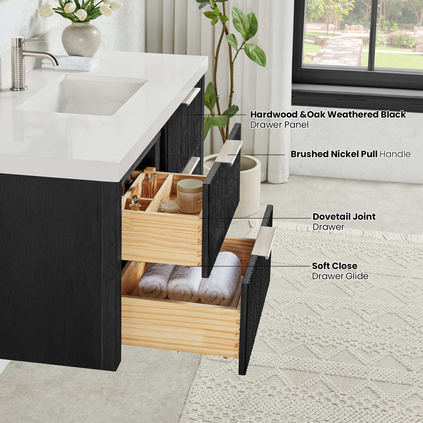 Barcelona 48" Floating Single Bath Vanity in Oak Weathered Black