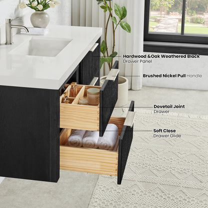 Barcelona 48" Floating Single Bath Vanity in Oak Weathered Black