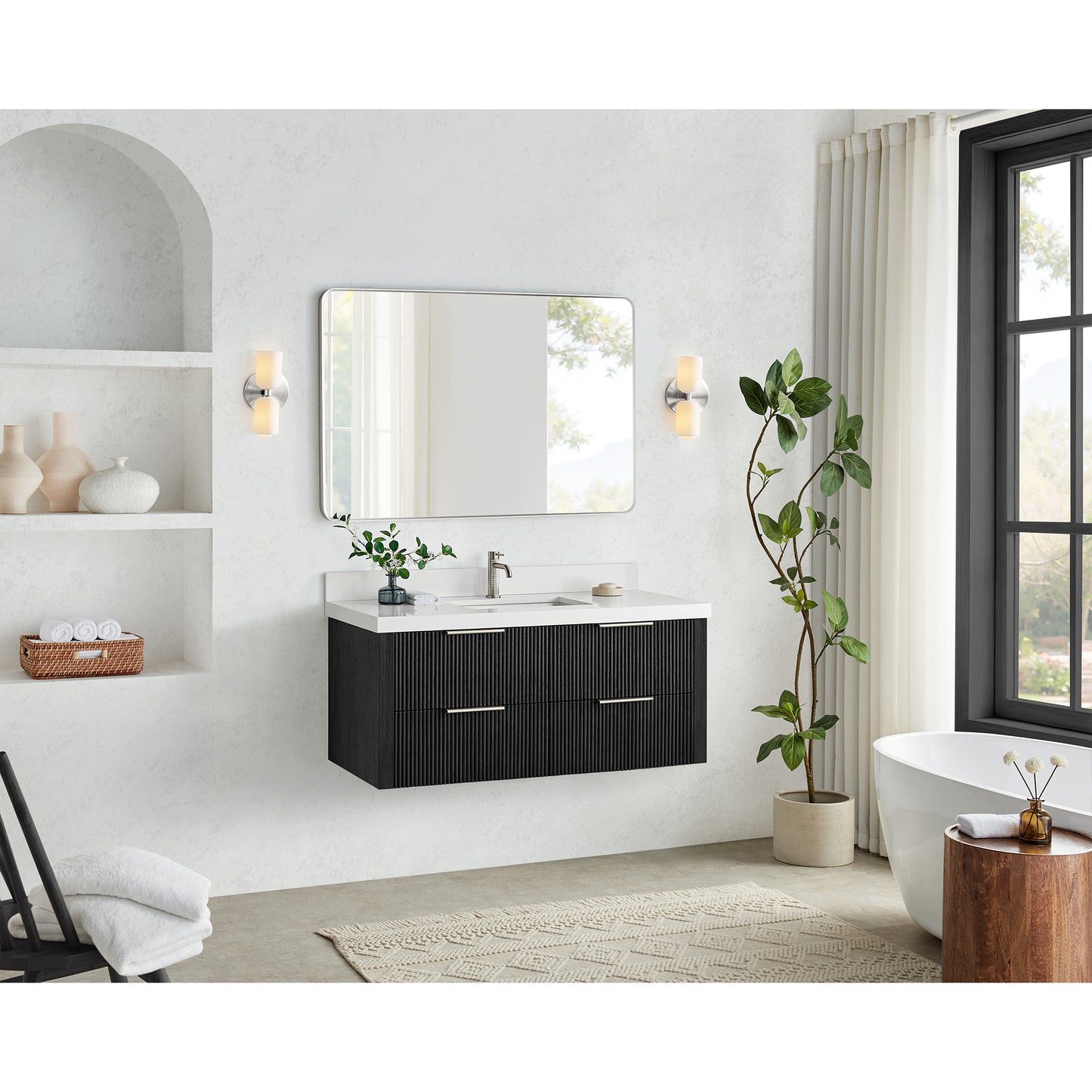 Barcelona 48" Floating Single Bath Vanity in Oak Weathered Black