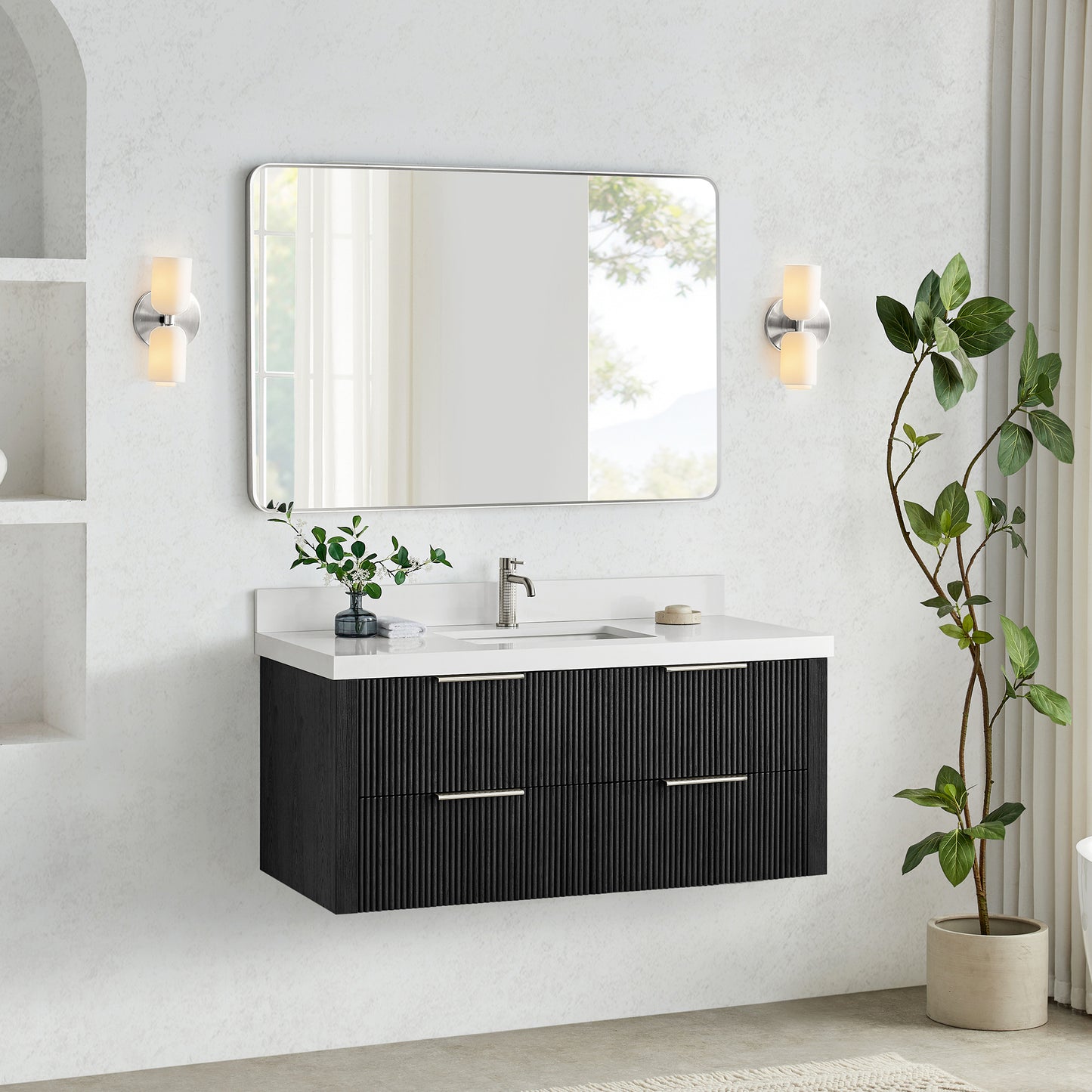 Barcelona 48" Floating Single Bath Vanity in Oak Weathered Black