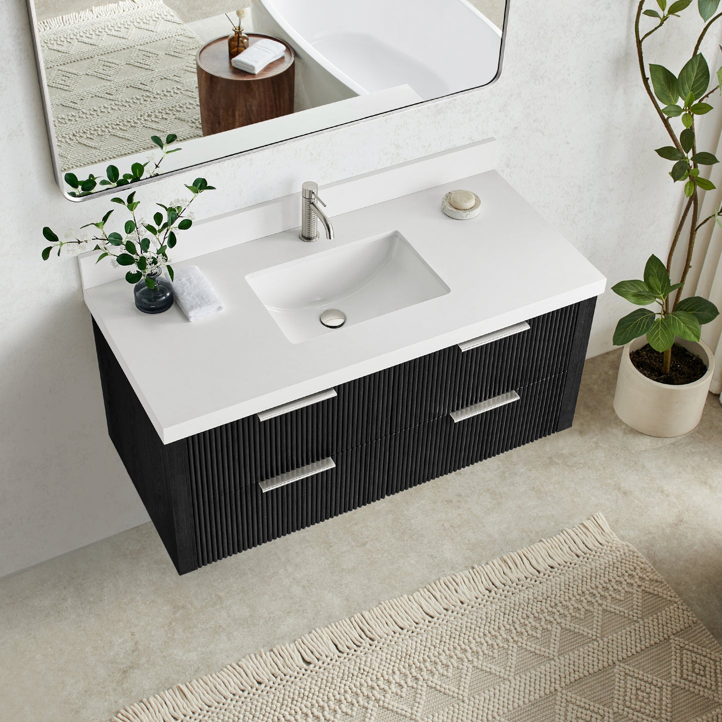 Barcelona 48" Floating Single Bath Vanity in Oak Weathered Black