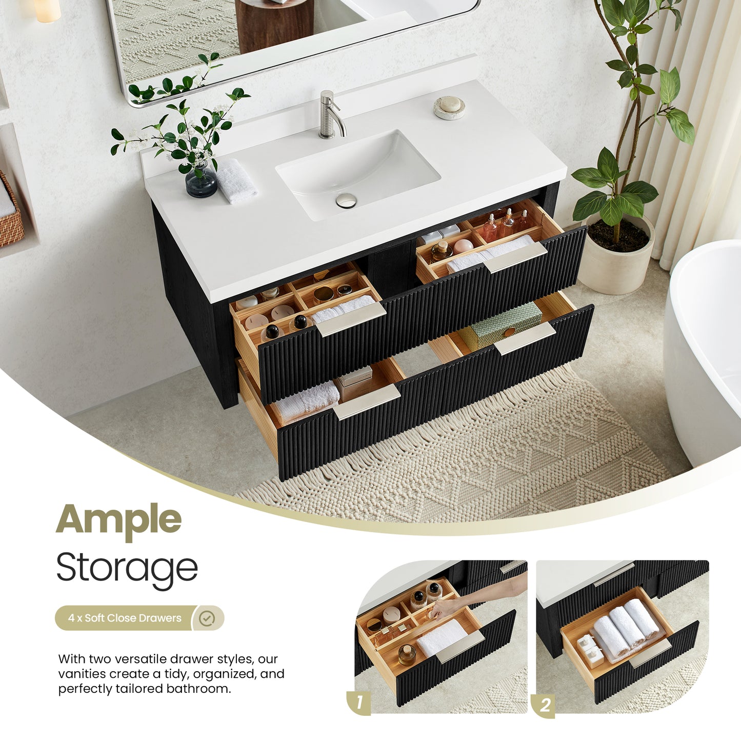 Barcelona 48" Floating Single Bath Vanity in Oak Weathered Black