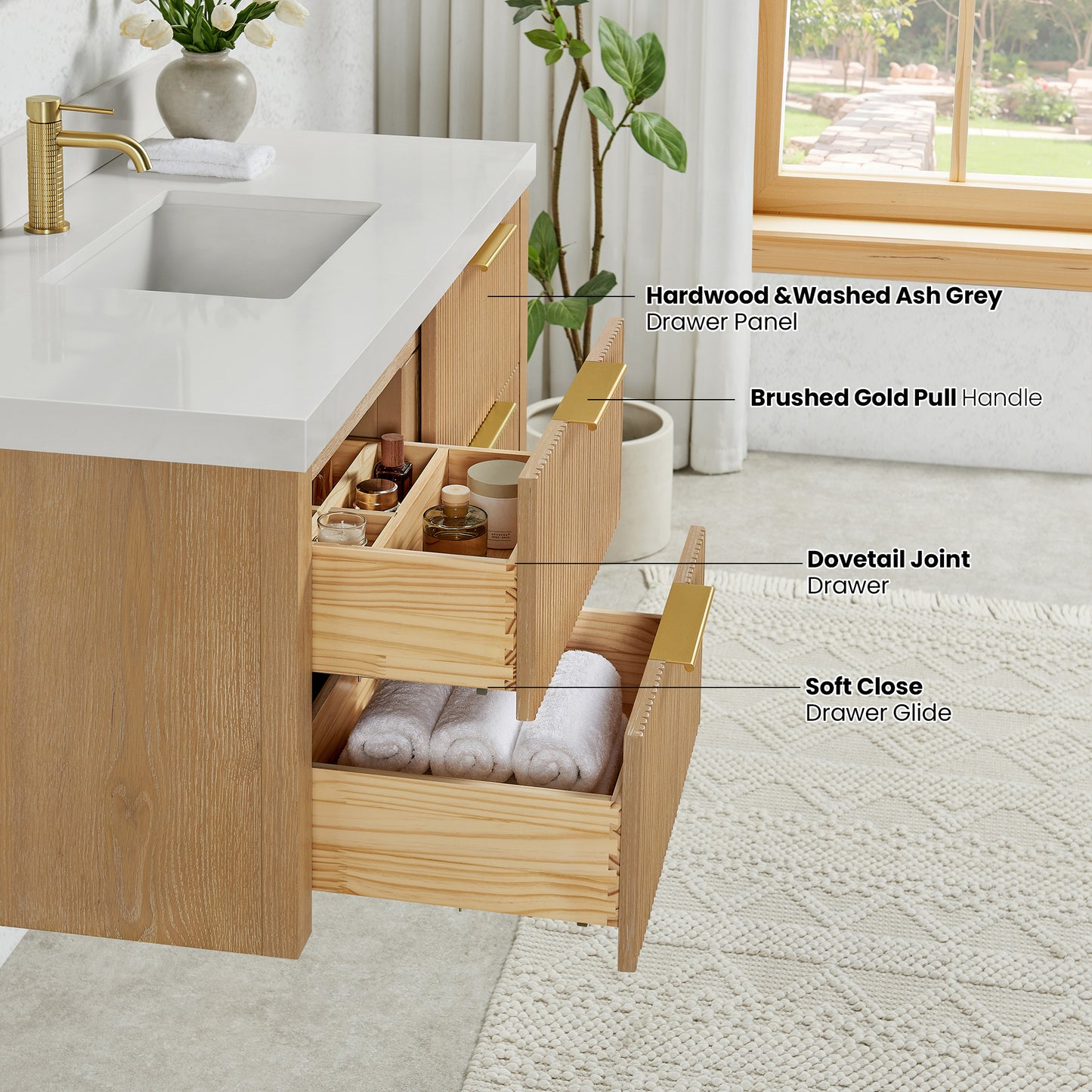 Barcelona 48" Floating Single Bath Vanity in Washed Ash Grey