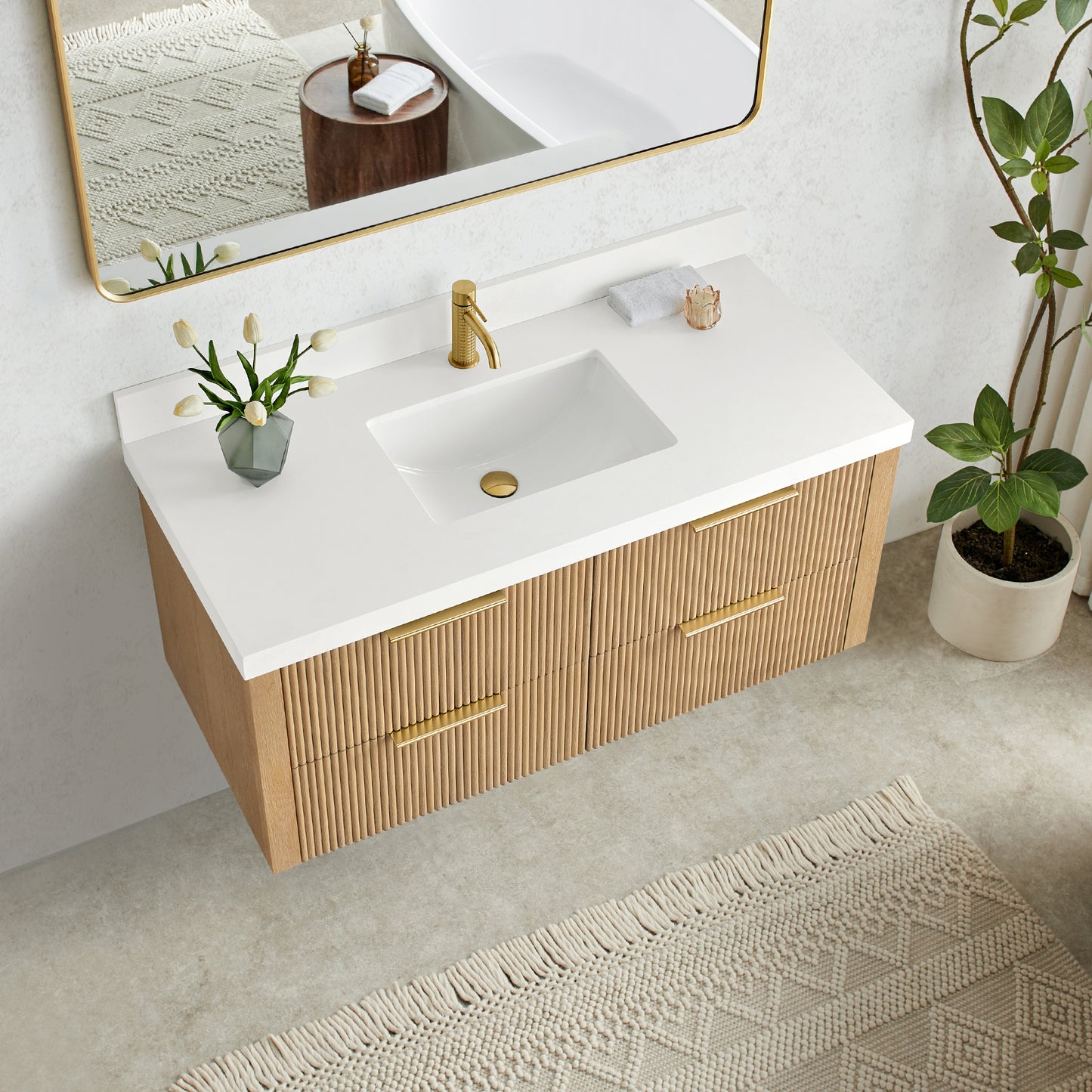 Barcelona 48" Floating Single Bath Vanity in Washed Ash Grey