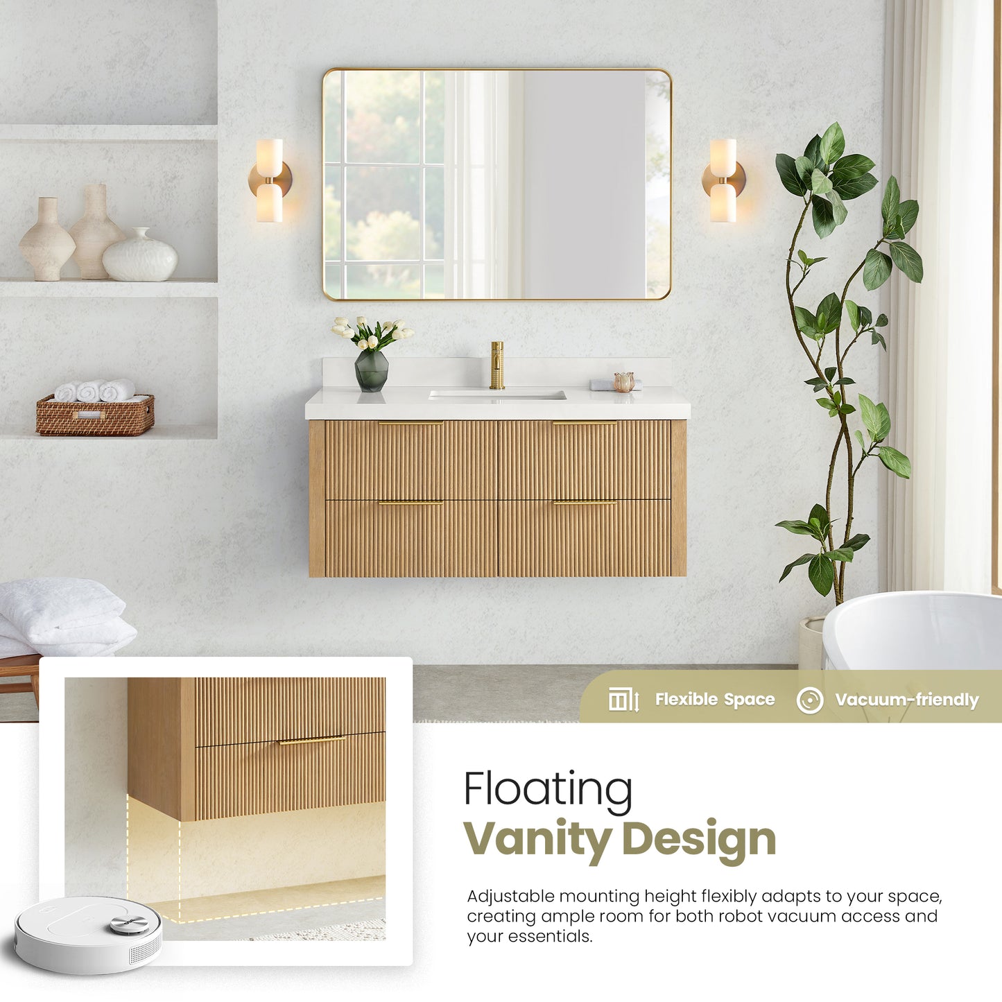 Barcelona 48" Floating Single Bath Vanity in Washed Ash Grey