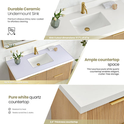 Barcelona 48" Floating Single Bath Vanity in Washed Ash Grey