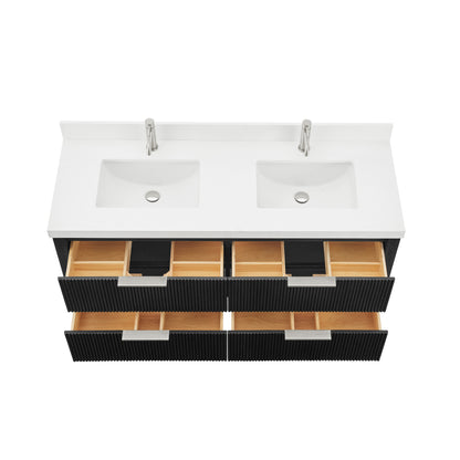 Barcelona 60M" Floating Double Bath Vanity in Oak Weathered Black