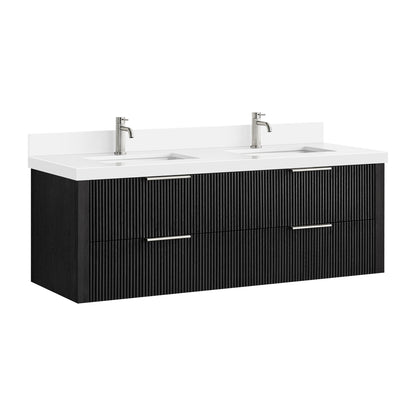 Barcelona 60M" Floating Double Bath Vanity in Oak Weathered Black
